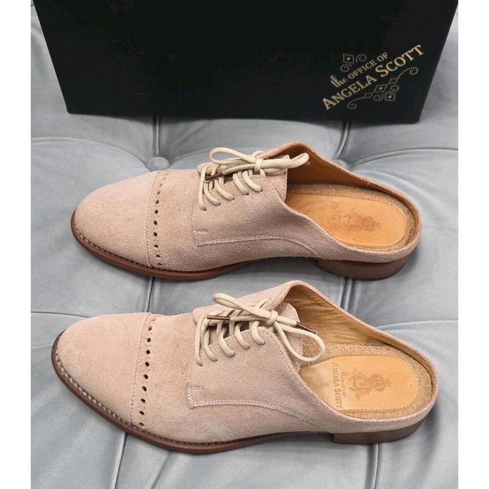 The Office Of Angela Scott Pink Suede Mules Oxfords SlipOn Womens Shoes 37 7 - Picture 5 of 16